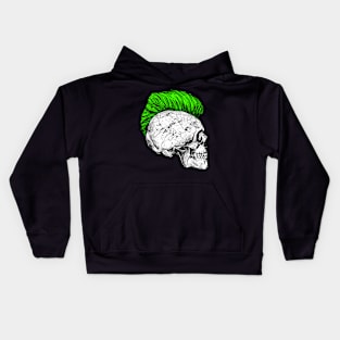 Skeleton skull with iro hairstyle in green Kids Hoodie